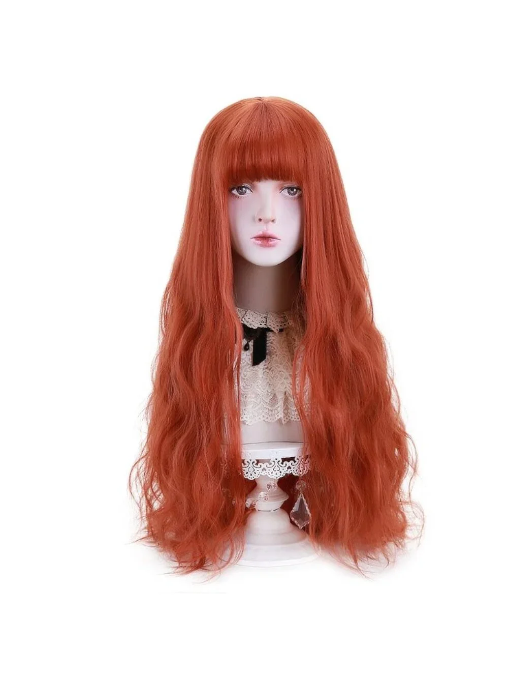 Women's Copper Red Natural Long Wavy Cosplay Heat Resistant Synthetic Fiber Wigs